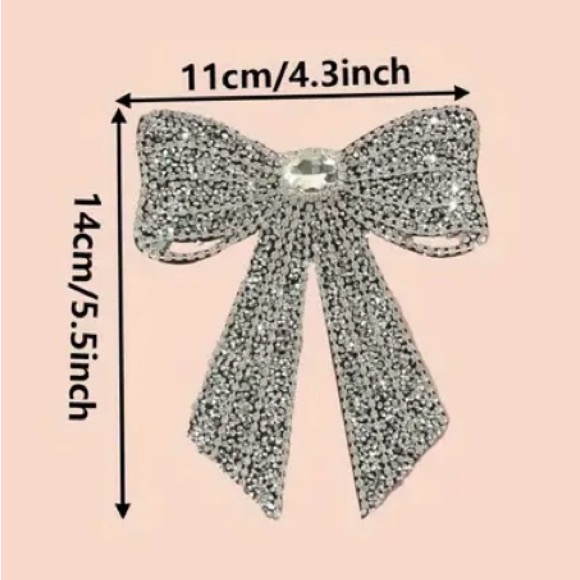Silver Rhinestone Brooch Bow Bowtie - Picture 3 of 3